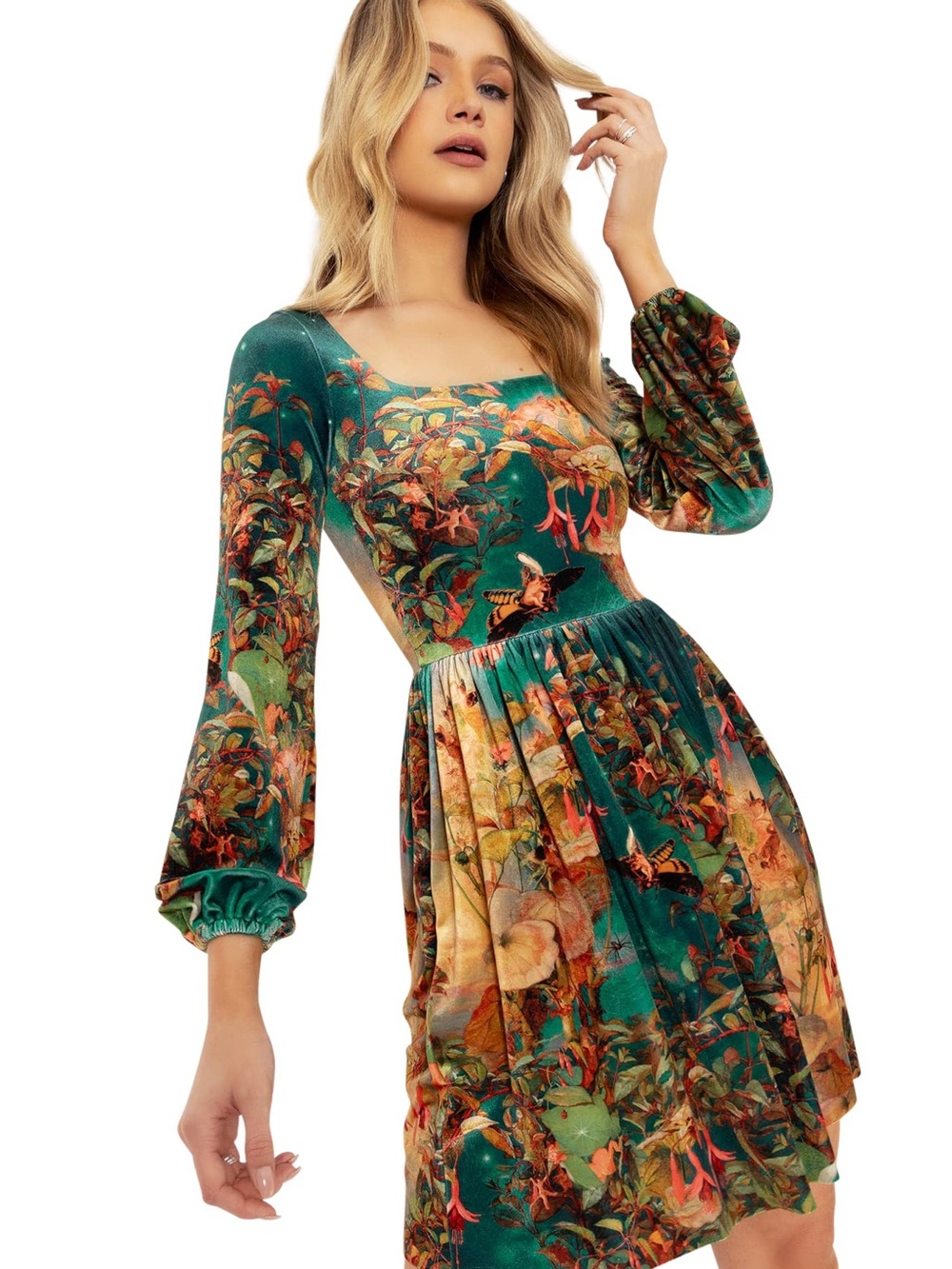 Blackmilk Midsummer Night’s Fairies velvet square neck Bishop long line dress - Picture 6 of 11